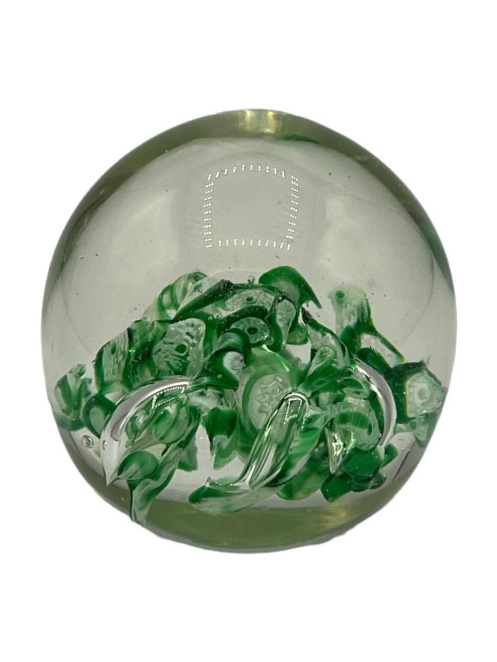 Vintage Clear Art Glass Paperweight Green Controlled Bubble Abstract Sphere - Picture 2 of 6